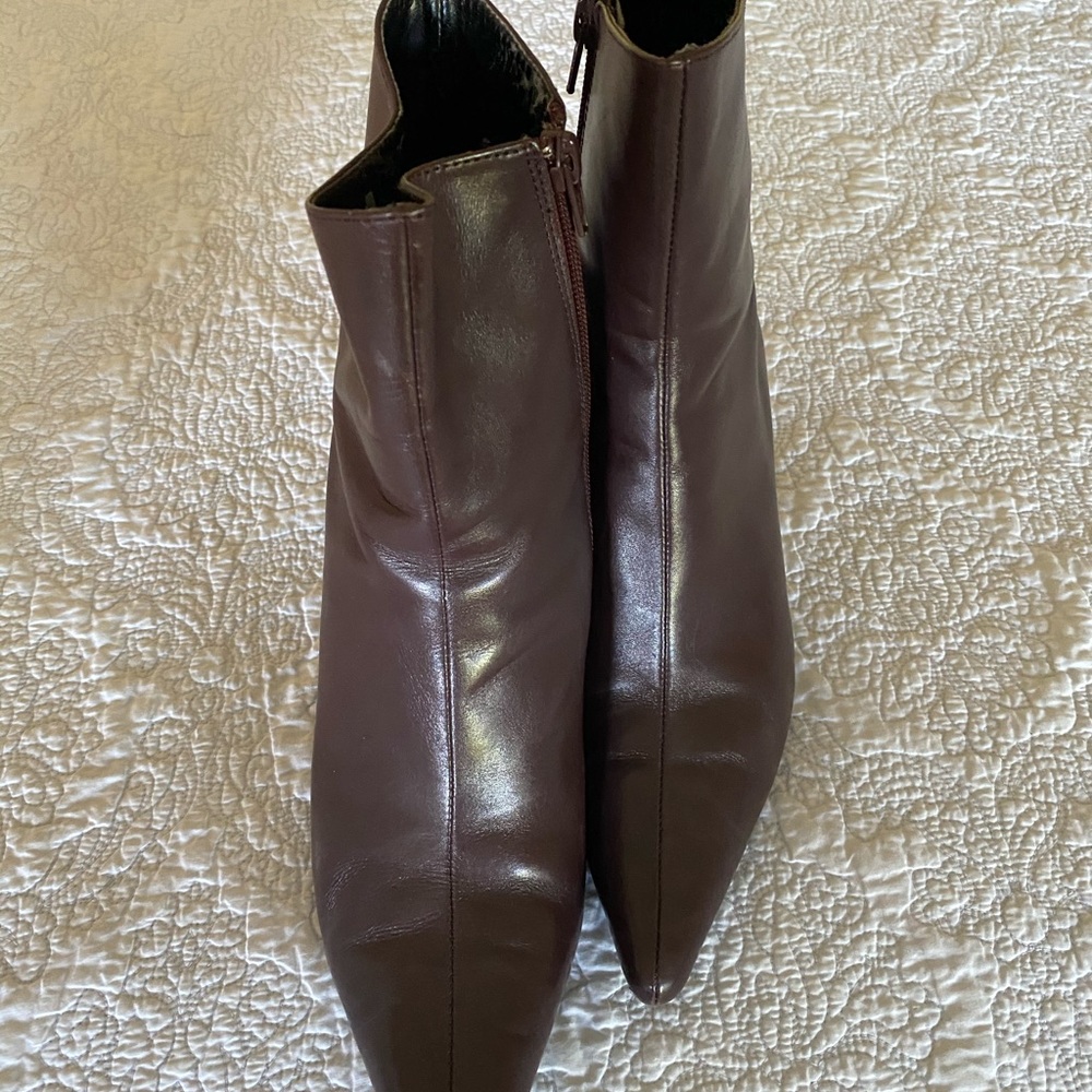 Red Bordeaux leather zip top ankle boot